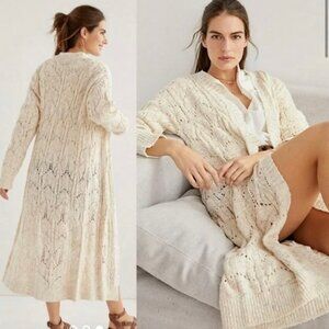 Anthropologie Pilcro Pointelle Duster Cardigan Speckled, Cable Knit